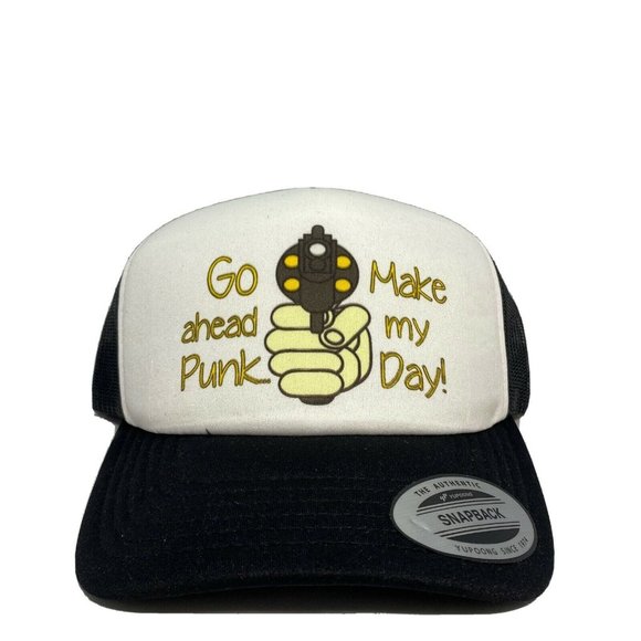 Go ahead Punk Make my Day Trucker Hat Mesh Cap Snapback Hat Adjustable Vintage - Picture 1 of 3